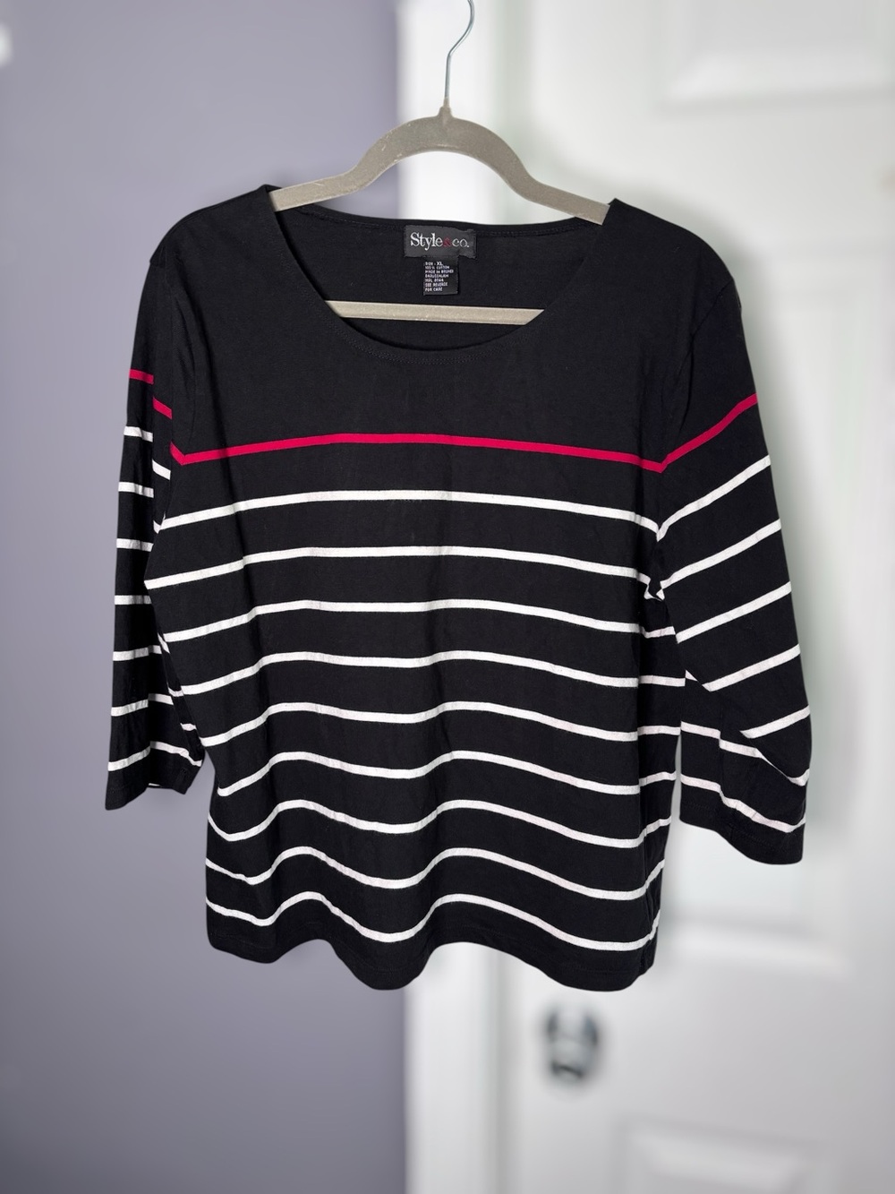 Style & Co Black White Striped Shirt 100% Cotton XL
